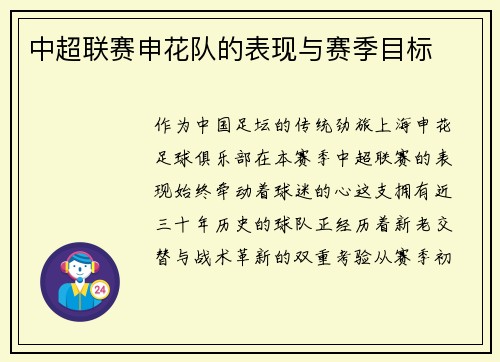 中超联赛申花队的表现与赛季目标