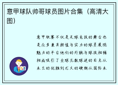 意甲球队帅哥球员图片合集（高清大图）
